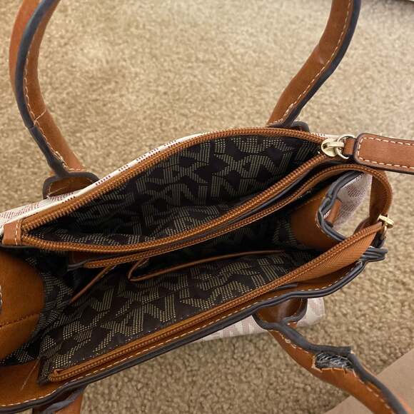 Noble Exchange (NX) Monogram Logo Vanilla/Tan Belted Satchel - Picture 10 of 11